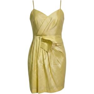 Calvin Klein NWT Butter‎ Yellow Satin Cocktail Mini Dress Bow Sleeveless Size 8
